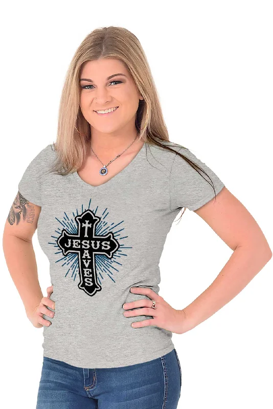 Jesus Saves Junior Fit V-Neck T-Shirt