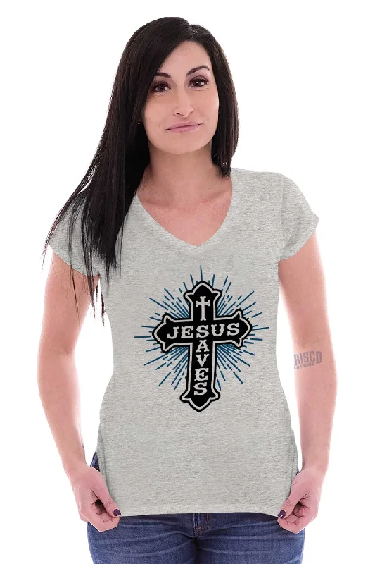 Jesus Saves Junior Fit V-Neck T-Shirt