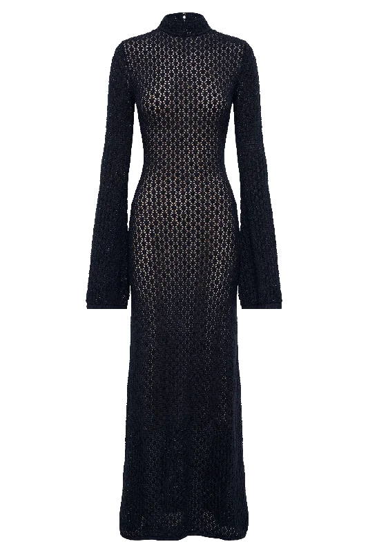 Julia Crochet Open Back Maxi Dress - Navy