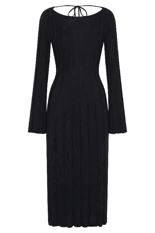 Juniper Flare Sleeve Knit Midi Dress - Black