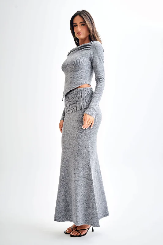 Karlie Knit Maxi Skirt With Ribbed Waist - Charcoal Marle