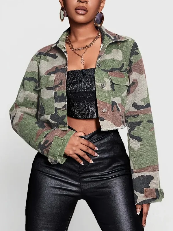 Kendra Plus Size Camo Print Denim Jacket