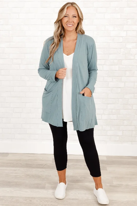 Kindness and Compassion Cardigan, Blue Grey