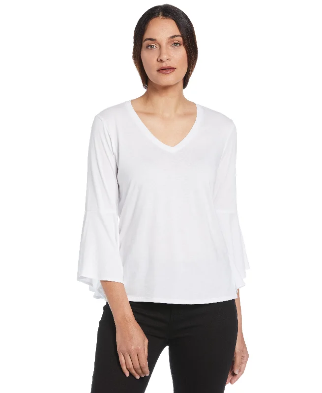 Petite Knit V-Neck Ruffle Sleeve Top