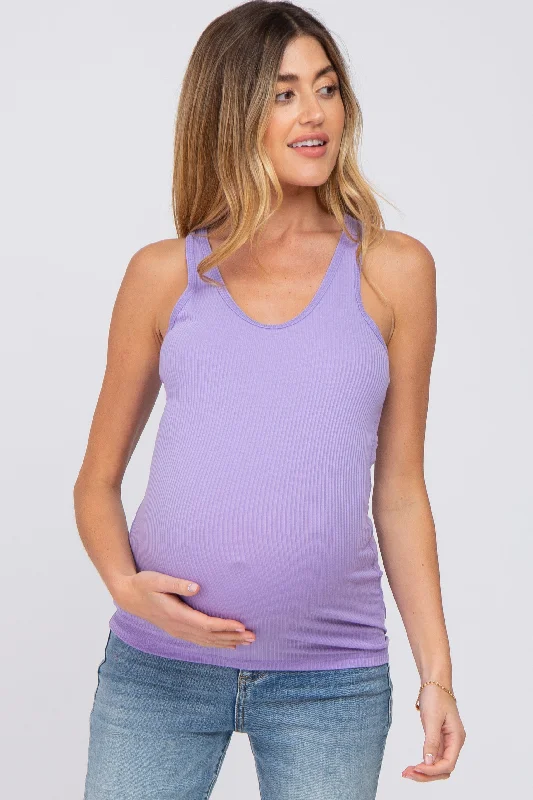 Lavender Ribbed Racerback Maternity Tank Top