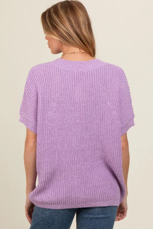 Lavender V-Neck Chunky Knit Sweater Maternity Top