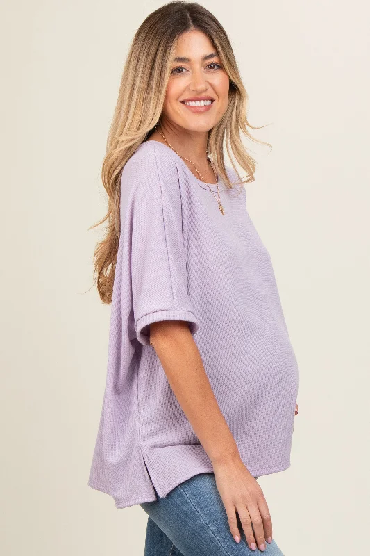 Lavender Waffle Knit Dolman Maternity Top