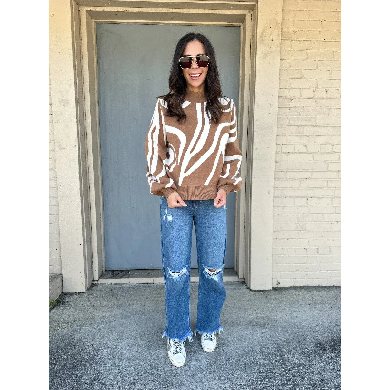 Laylin Swirl Printed Camel Sweater