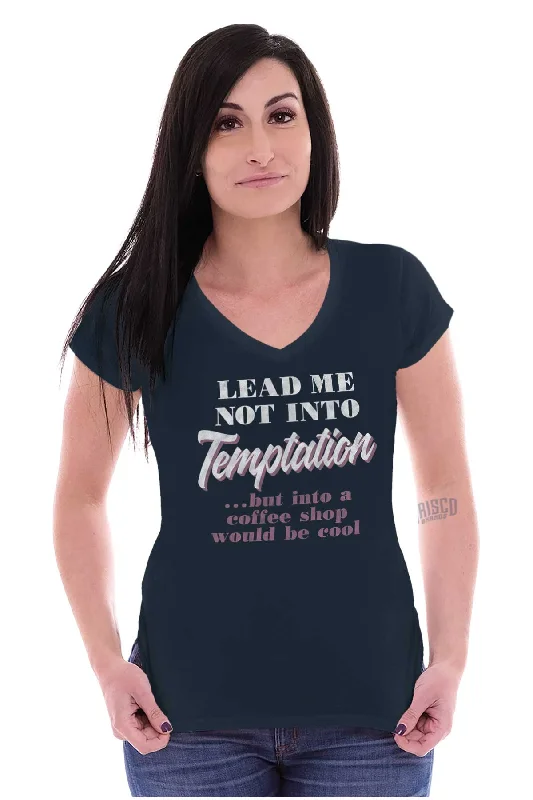 Lead Me Not To Temptation Junior Fit V-Neck T Shirt