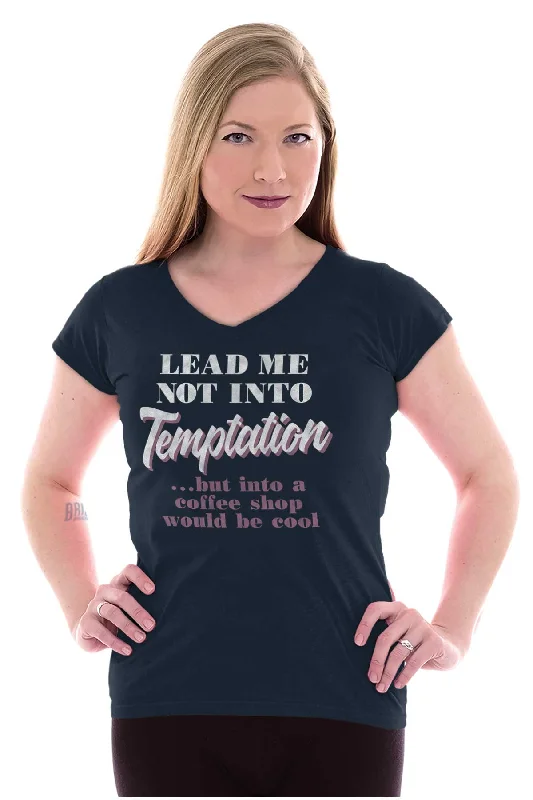 Lead Me Not To Temptation Junior Fit V-Neck T Shirt