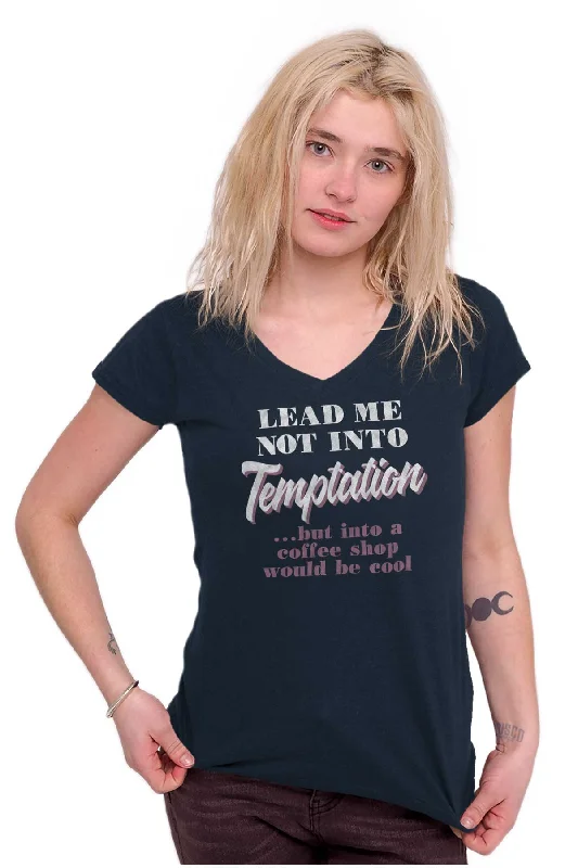 Lead Me Not To Temptation Junior Fit V-Neck T Shirt