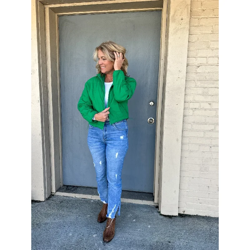 Light As A Feather Cropped Puffer Jacket - Green