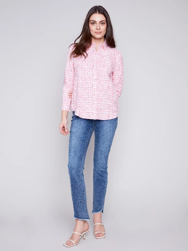 Linen Blend Button-Down Shirt - Flamingo