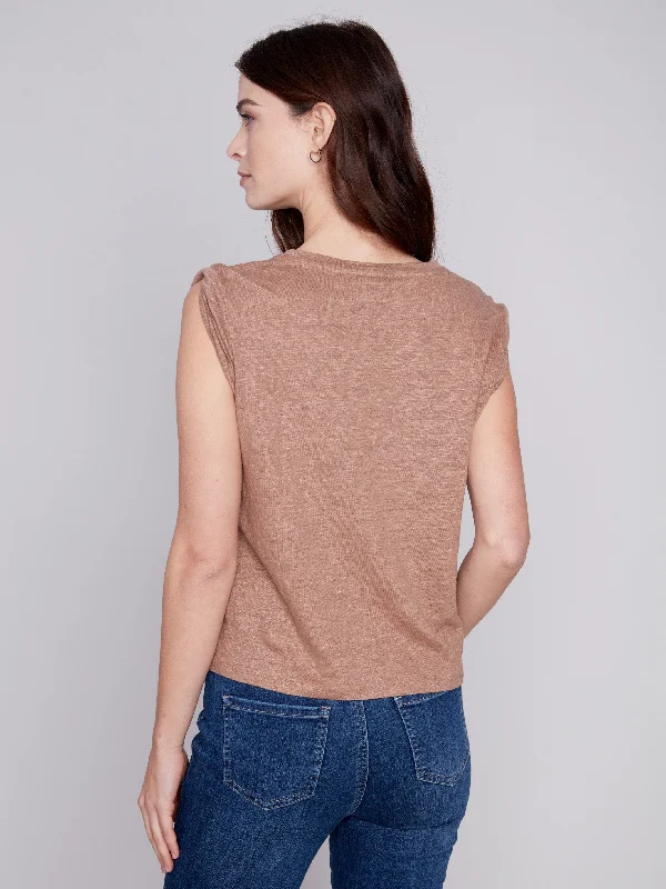 Linen Tank Top with Sleeve Detail - Caramel