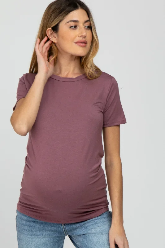 Mauve Basic Short Sleeve Maternity Top