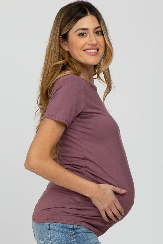 Mauve Basic Short Sleeve Maternity Top