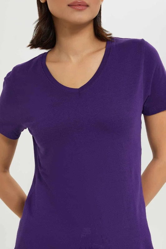 Women Mauve Basic V-Neck T-Shirt