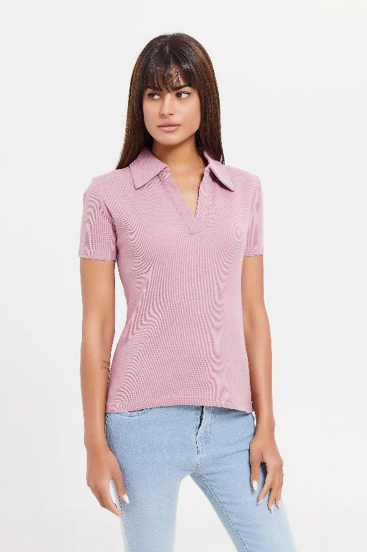 Women Mauve Collared T-Shirt