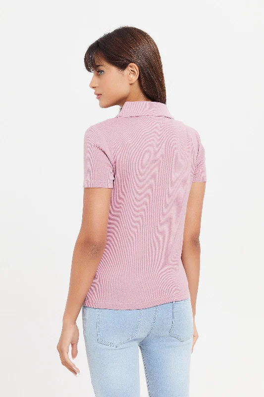 Women Mauve Collared T-Shirt