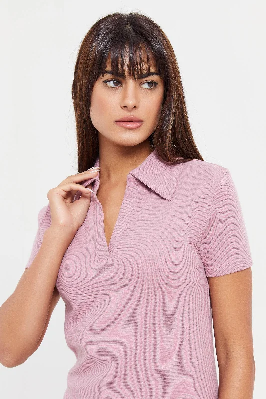 Women Mauve Collared T-Shirt