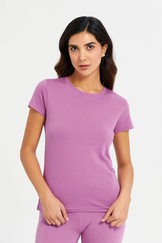 Women Mauve Basic T-Shirt