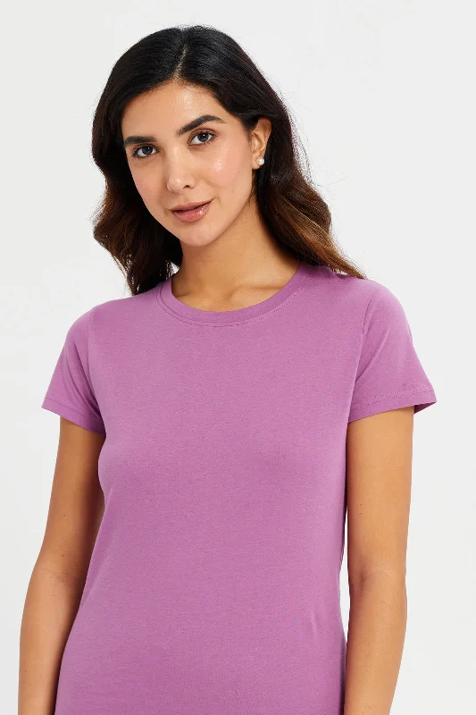 Women Mauve Basic T-Shirt