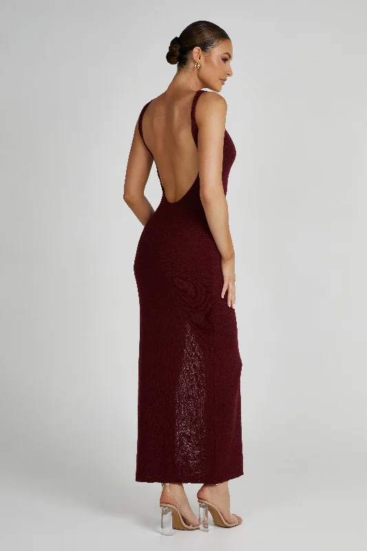 Maxine Sheer Knit Maxi Dress - Berry