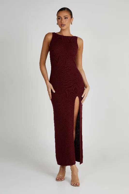 Maxine Sheer Knit Maxi Dress - Berry