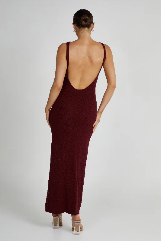 Maxine Sheer Knit Maxi Dress - Berry