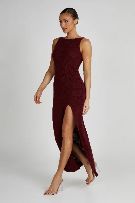 Maxine Sheer Knit Maxi Dress - Berry