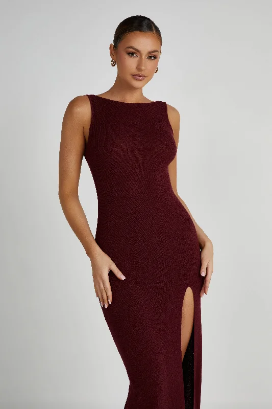 Maxine Sheer Knit Maxi Dress - Berry