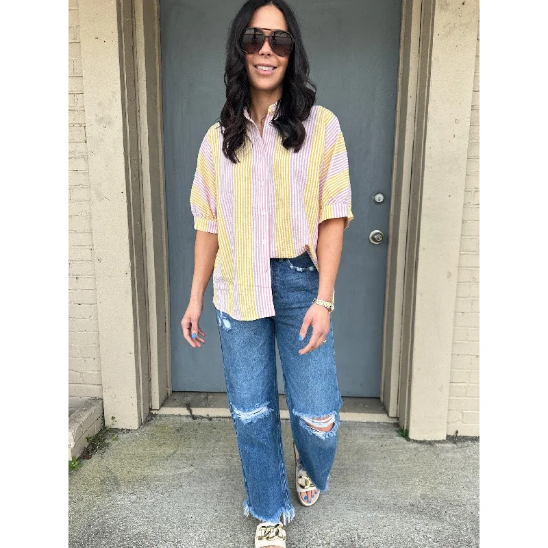 Mix It Up Yellow and Pink Button Down