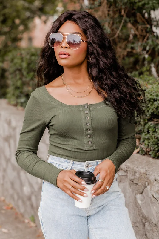 Talk About That Olive Henley Bodysuit