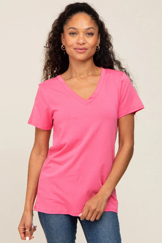 Pink Basic V-Neck Maternity Tee