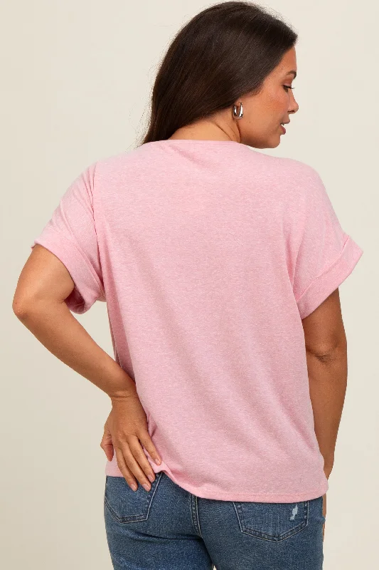 Pink Cuff Short Sleeve Maternity Top