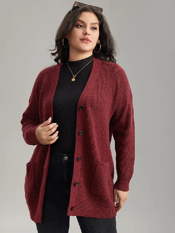 Plisse Plain Button Fly Patched Pocket Cardigan