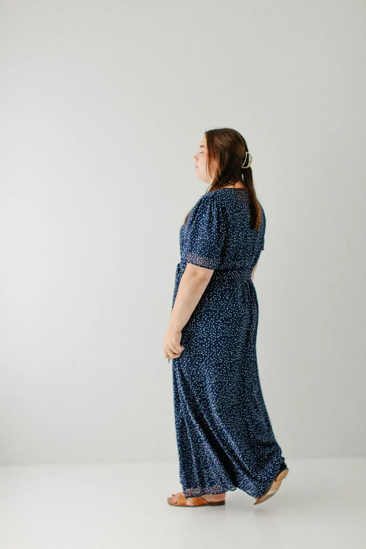 Plus 'Esther' Abstract Print Maxi Dress in Navy