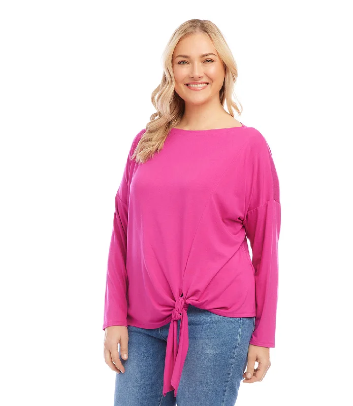 Plus Size Boatneck Tie-Front Top