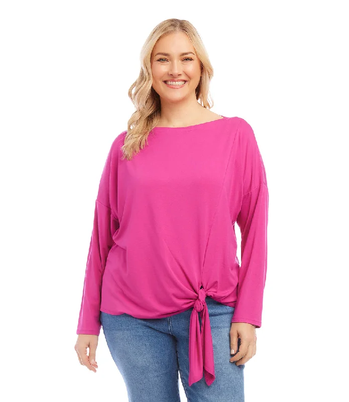 Plus Size Boatneck Tie-Front Top