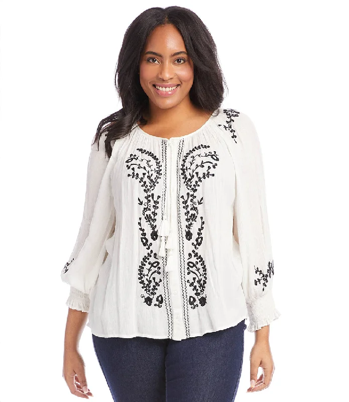 Plus Size Embroidered Peasant Top