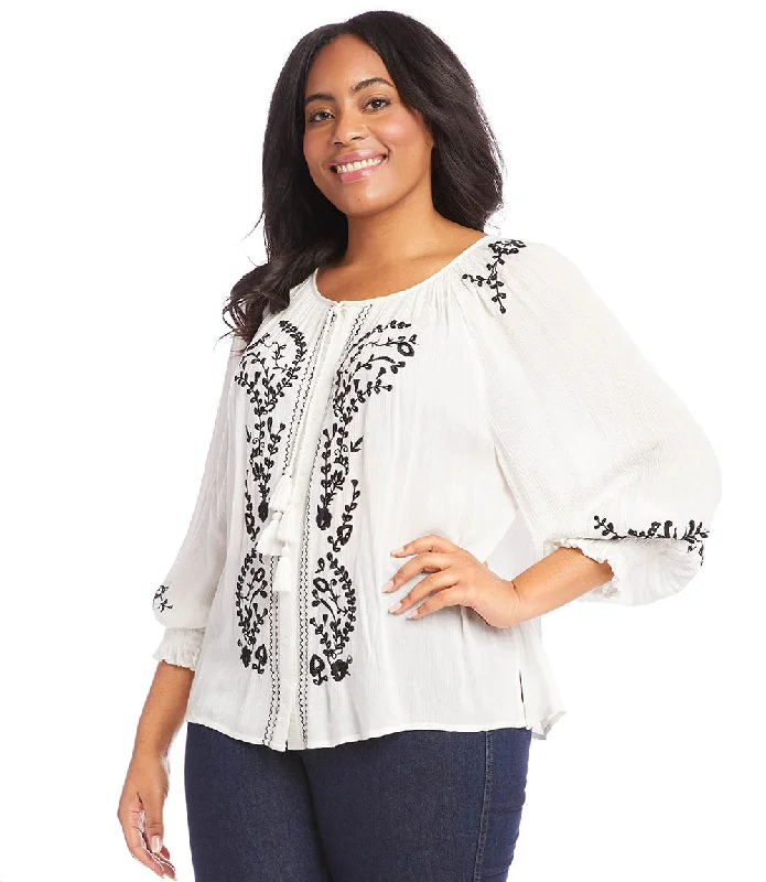 Plus Size Embroidered Peasant Top