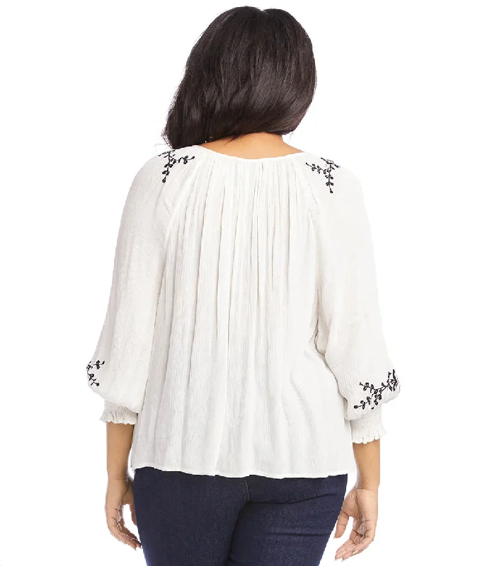 Plus Size Embroidered Peasant Top