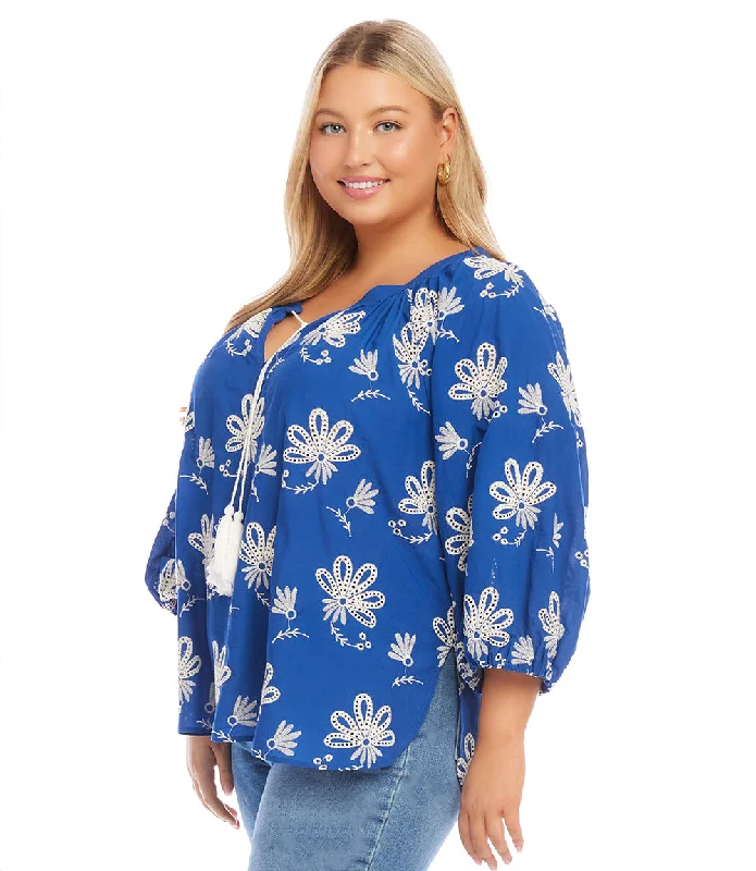 Plus Size Embroidered Tassel Top