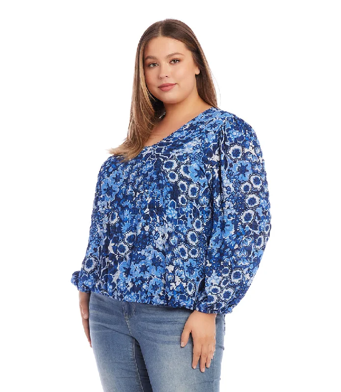 Plus Size Long Sleeve Blouson Top