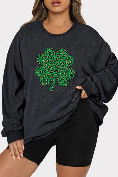 Plus Size Lucky Clover Dropped Shoulder Sweatshirt