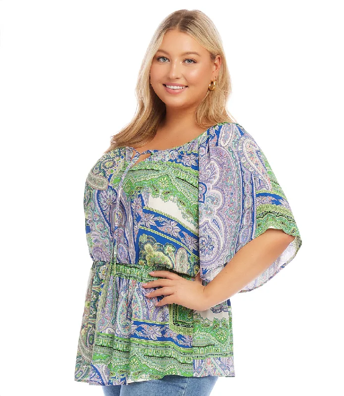 Plus Size Ruffle Hem Peasant Top