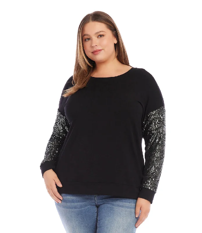 Plus Size Sequin Sleeve Top