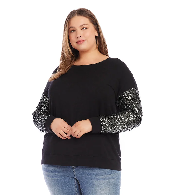 Plus Size Sequin Sleeve Top