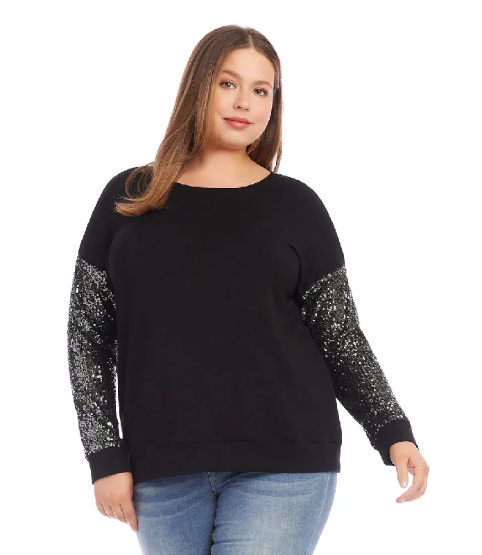 Plus Size Sequin Sleeve Top