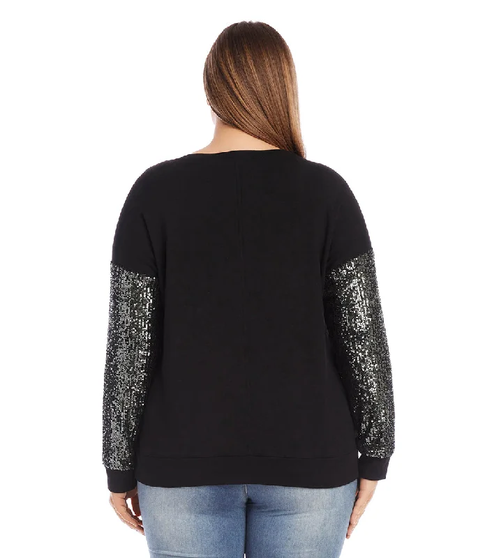 Plus Size Sequin Sleeve Top